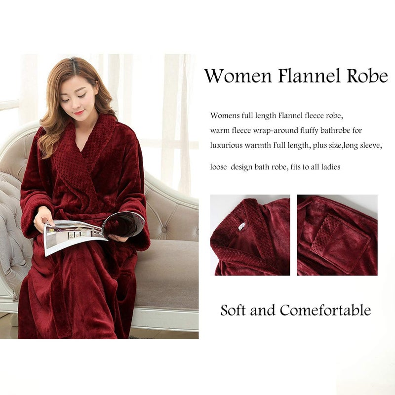 Oksun Womens Plush Fleece Long Robe: Flannel Warm Bathrobe - Full Length Winter Housecoat - Soft Cozy Nightgown Sleepwear (Red, XL) - Image 3